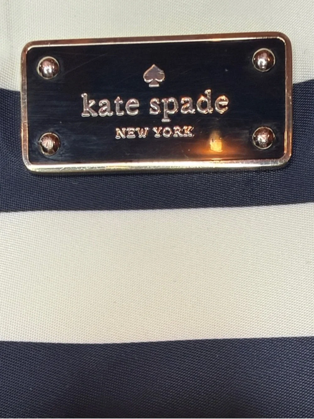 Kate Spade New York Navy & White Striped Nylon Zip Tote Large Shoulder Bag